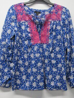 J. Crew Blue Floral Boho Embroidered Cotton Voile Blouse Top Shirt sz XS AM848